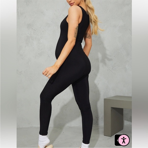 PrettyLittleThing Women's Black Slinky Maternity Jumpsuit Bumpsuit Lounge Cozy - Picture 8 of 10